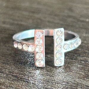 Shiny Silver and Rhinestone Adjustable Ring